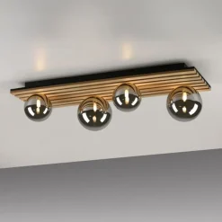 Just Light Wohnliche Deckenlampe Glaskugeln Holz G9 80 cm Natur< Deckenleuchten|Flurlampen