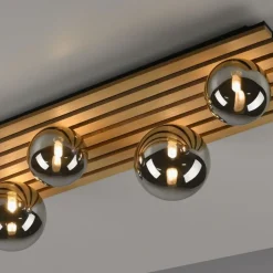 Just Light Wohnliche Deckenlampe Glaskugeln Holz G9 80 cm Natur< Deckenleuchten|Flurlampen