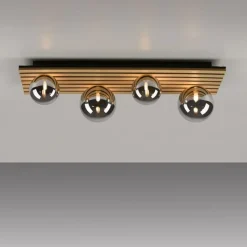 Just Light Wohnliche Deckenlampe Glaskugeln Holz G9 80 cm Natur< Deckenleuchten|Flurlampen