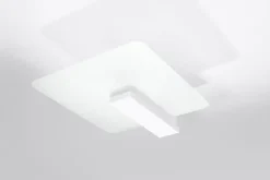 Deckenleuchten|Bürolampen*Sollux Wohnliche Deckenlampe Weiß Glas Holz flach H: 14 cm