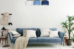 Bürolampen|Wohnzimmerlampen*Belis Wohnliche Deckenleuchte Stoff Weiß Blau E27 L:100 cm