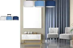 Bürolampen|Wohnzimmerlampen*Belis Wohnliche Deckenleuchte Stoff Weiß Blau E27 L:100 cm