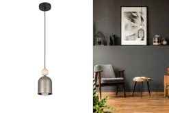 Belis Wohnliche Hängelampe Champagner Metall Holz E27 Ø11 cm< Hängelampen|Bürolampen