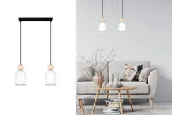 Belis Wohnliche Hängelampe Schwarz Weiß Metall Holz E27 46 cm< Hängelampen|Bürolampen