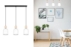 Hängelampen|Bürolampen*Belis Wohnliche Hängelampe Schwarz Weiß Metall Holz E27 66 cm