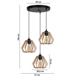 Hängelampen|Bürolampen*Belis Wohnliche Hängeleuchte Holz E27 B:37 cm Schwarz Natur