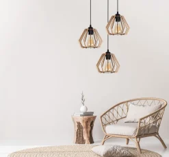 Hängelampen|Bürolampen*Belis Wohnliche Hängeleuchte Holz E27 B:37 cm Schwarz Natur