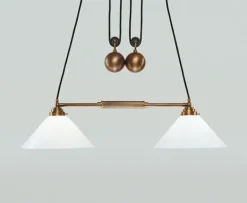 Berliner Messingleuchten Wohnliche Pendelleuchte Berliner Messing Glas E27 83 cm< Hängelampen|Bürolampen