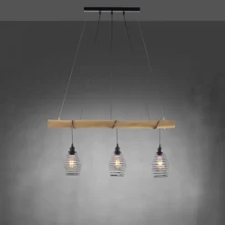 Hängelampen|Bürolampen*Just Light Wohnliche Pendelleuchte E27 90 cm Schwarz Natur Vintage