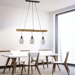 Hängelampen|Bürolampen*Just Light Wohnliche Pendelleuchte E27 90 cm Schwarz Natur Vintage