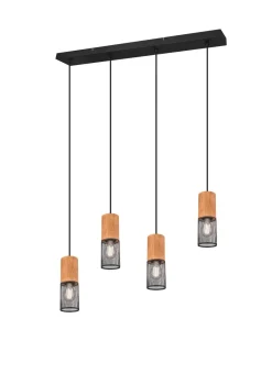 Trio Reality Wohnliche Pendelleuchte Holz Metall E27 65 cm 4-flammig< Hängelampen|Bürolampen