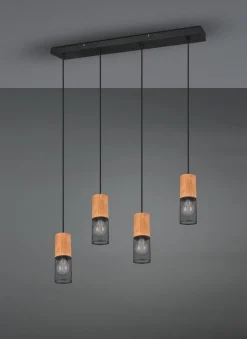 Trio Reality Wohnliche Pendelleuchte Holz Metall E27 65 cm 4-flammig< Hängelampen|Bürolampen