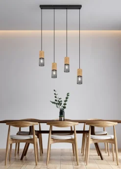 Trio Reality Wohnliche Pendelleuchte Holz Metall E27 65 cm 4-flammig< Hängelampen|Bürolampen