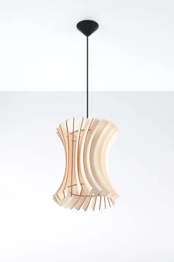 Hängelampen|Wohnzimmerlampen*Sollux Wohnliche Pendelleuchte Holz Schirm Ø30cm PORSHA
