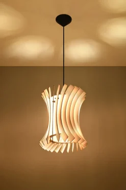 Hängelampen|Wohnzimmerlampen*Sollux Wohnliche Pendelleuchte Holz Schirm Ø30cm PORSHA