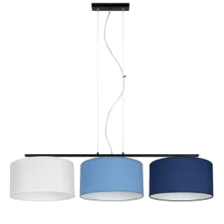 Belis Wohnliche Pendelleuchte Stoff Weiß Blau E27 100 cm lang< Bürolampen|Wohnzimmerlampen