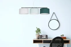 Belis Wohnliche Pendelleuchte Stoff Weiß Mint Grün L:100 cm< Bürolampen|Wohnzimmerlampen