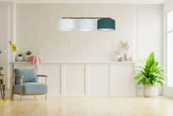 Belis Wohnliche Pendelleuchte Stoff Weiß Mint Grün L:100 cm< Bürolampen|Wohnzimmerlampen