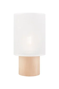 Lamkur Wohnliche Tischlampe 30 cm E27 Weiß Stoff Holz Modern< Stofflampen|Wohnzimmerlampen