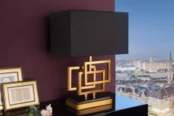 Invicta Interior Wohnliche Tischleuchte Schwarz Gold Stoff blendarm E27< Tischlampen|Schlafzimmer Lampen