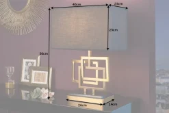 Invicta Interior Wohnliche Tischleuchte Schwarz Gold Stoff blendarm E27< Tischlampen|Schlafzimmer Lampen