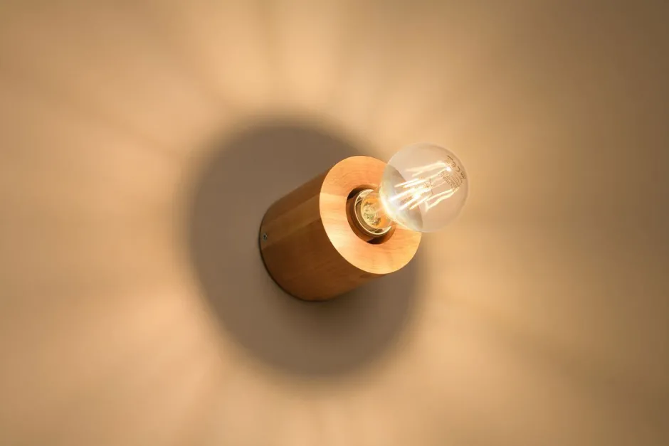 Sollux Wohnliche Wandlampe JAZLEAN Holz Ø10cm rund für E27< Flurlampen|Wandleuchten