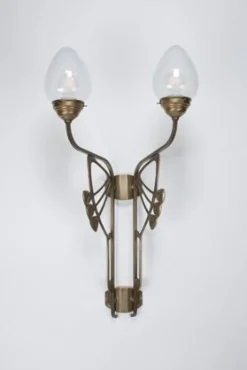 Berliner Messingleuchten Wohnliche Wandlampe Messing Glas Blau E27 B:44 cm< Wohnzimmerlampen|Metall Lampen