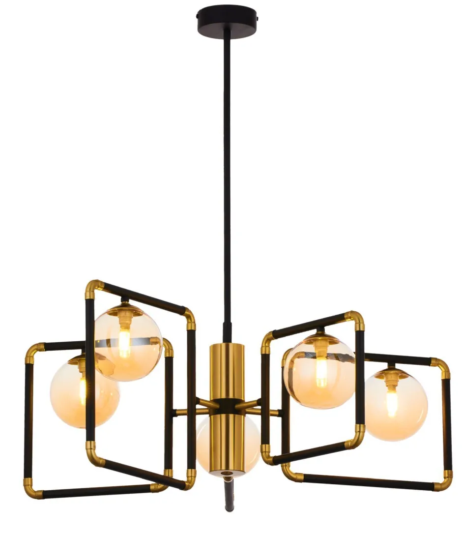 Jupiter XXL Deckenlampe Metall Glas Schwarz Bernstein Gold 83 cm< Deckenleuchten|Bürolampen