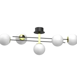 Glaslampen|Metall Lampen*Luminex XXL Deckenleuchte Glaskugeln Schwarz Weiß Gold L:112 cm