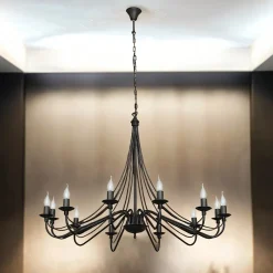 Rustikale Lampen|Esszimmer Lampen*ALDEX XXL Kronleuchter Schwarz 12-flammig Ø85cm Rustikal