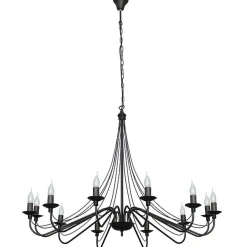 Rustikale Lampen|Esszimmer Lampen*ALDEX XXL Kronleuchter Schwarz 12-flammig Ø85cm Rustikal