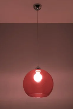 Sollux Zeitlose runde Pendelleuchte mit Glasschirm in Rot< Hängelampen|Esszimmer Lampen